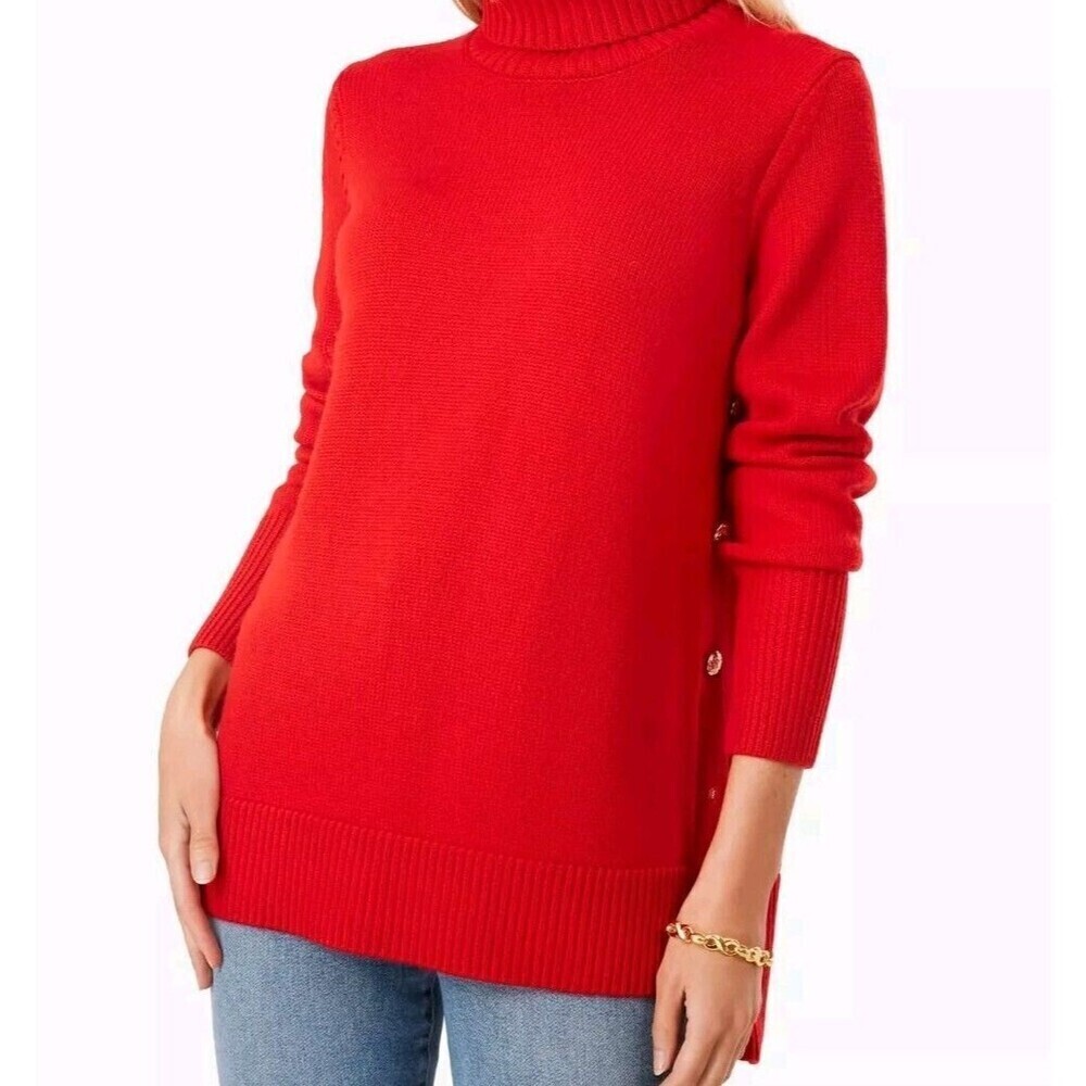 Tuckernuck 100% Wool Bexley Pullover Crewneck Gold Buttons Red Size Small